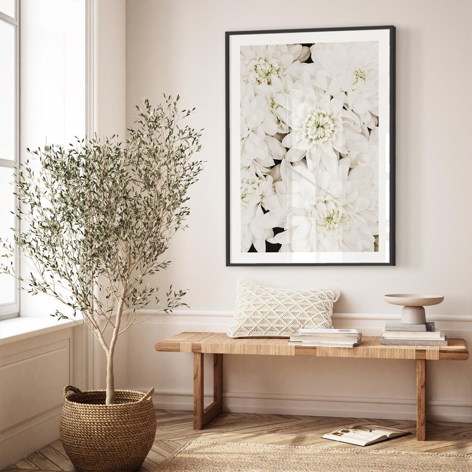 Plakat bez ramy 40x50 - Białe Kwiaty: Płatki Delikatności - białe kwiaty, zbliżenie