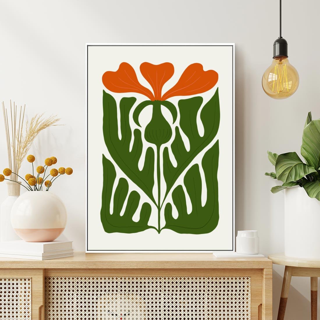 Obraz w ramie 50x70 - Minimalistyczny Urok Kwiatu - kwiat, sztuka nowoczesna - rama biała