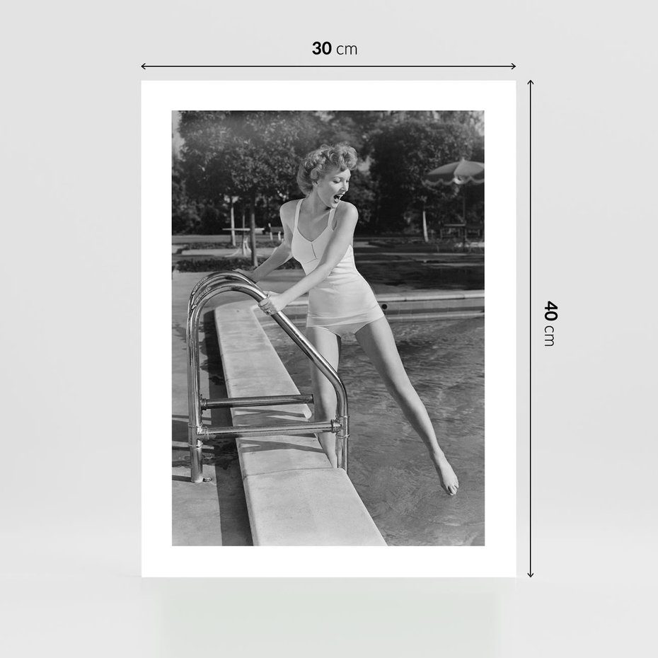 Plakat bez ramy 30x40 - Retro Basen - retro zdjęcie, czarno białe