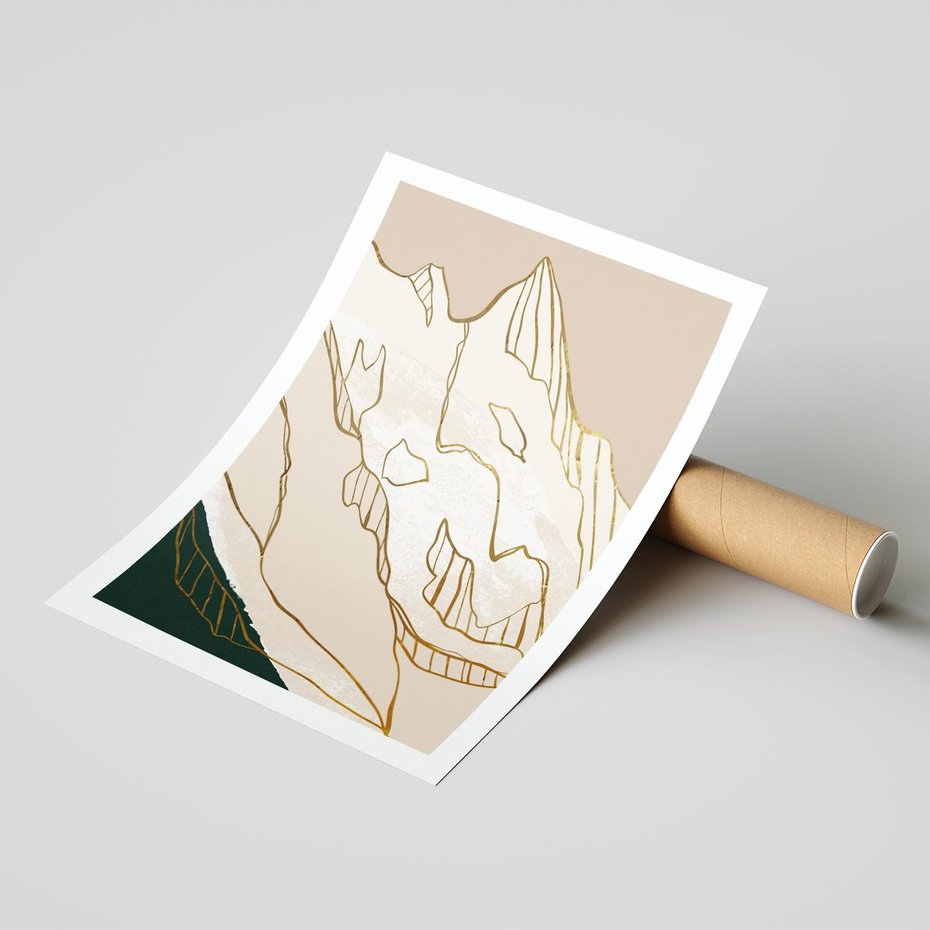Plakat bez ramy 30x40 - Góry w Złocie i Minimalizmie - grafika, złote góry