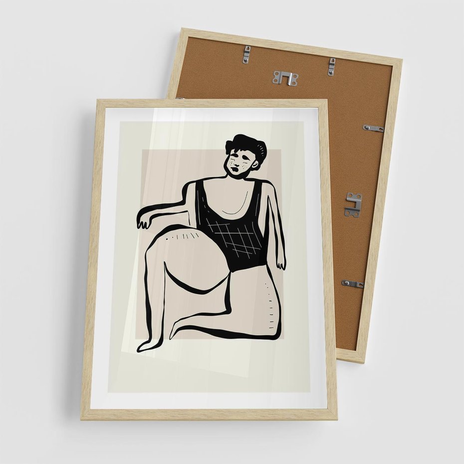 Plakat w ramie 50x70 - Szkic Kobiety w Czerni i Bieli - grafika, modern - rama drewno