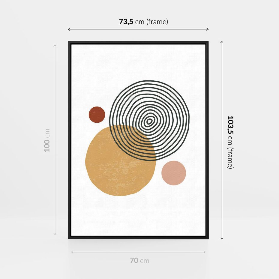 Obraz w ramie 70x100 - Wewnętrzne Formy - koła okręgi, abstrakcyjna nowoczesna sztuka - rama czarna