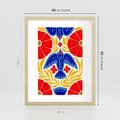 Plakat w ramie 40x50 - Eklektyczny Majestat - wyrazista grafika, mocne kolory czerwień niebieski żółty - rama drewno