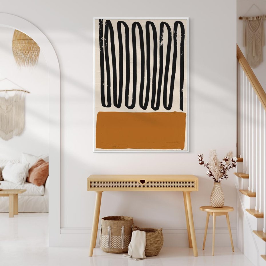 Obraz w ramie 70x100 - Boho Impulsy Kreatywności - abstrakcyjny plakat, brąz - rama biała