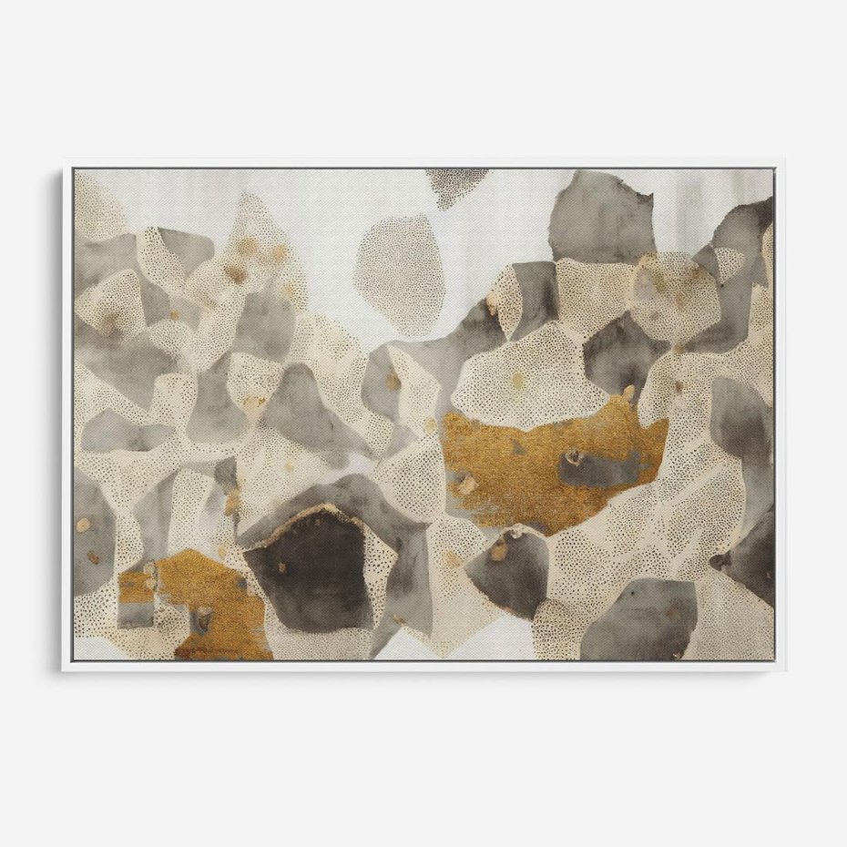 Obraz w ramie 120x80 - Nowoczesne Złoto i Szarość - plamy, złoto - rama biała