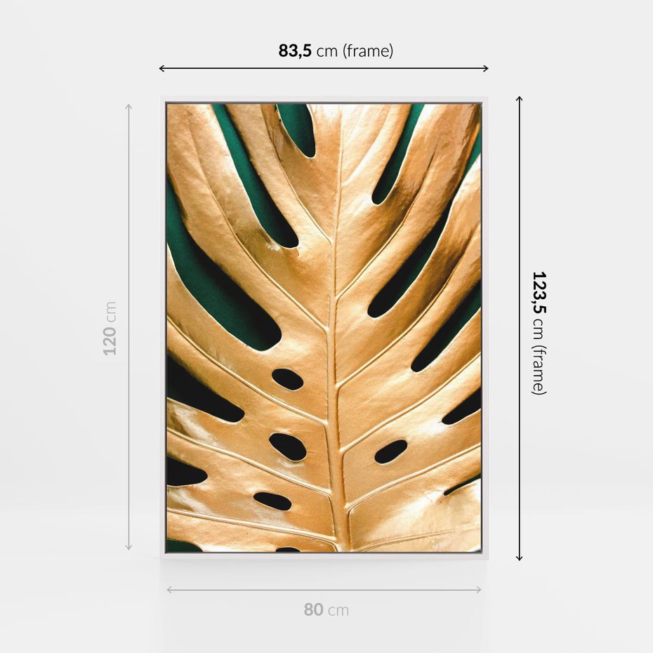Obraz w ramie 80x120 - Piękno i Styl - złote, liście - rama biała