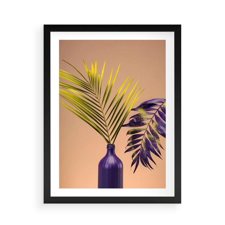 Plakat w ramie 50x70 - Delikatne Piękno - palma, pastele - rama czarna