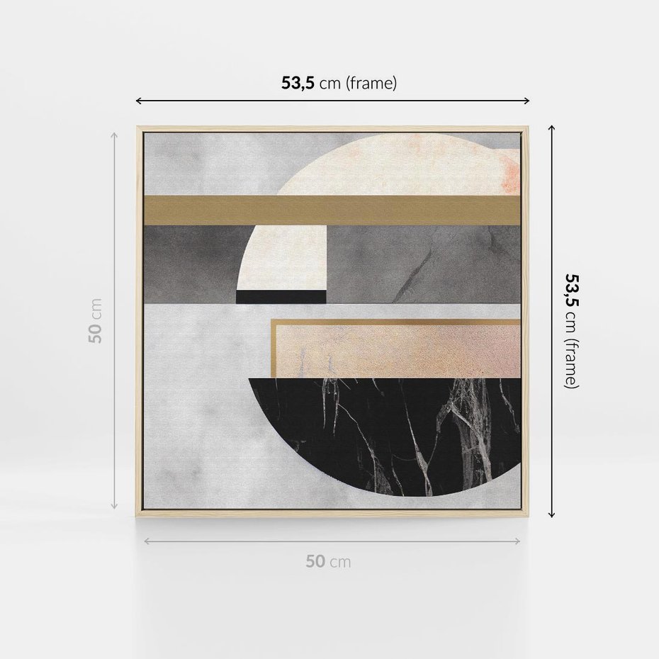 Obraz w ramie 50x50 - Biało-Czarne Formy - nowoczesna geometria, koło - rama drewno