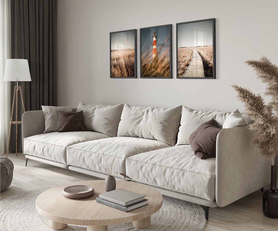 Zestaw obrazy w ramie 40x50 galeria - Latarnia, ścieżka, suche, trawy, boho, lato - rama czarna