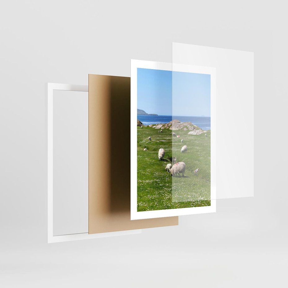 Plakat w ramie 50x70 - Górskie Owce - góry, owce - rama biała