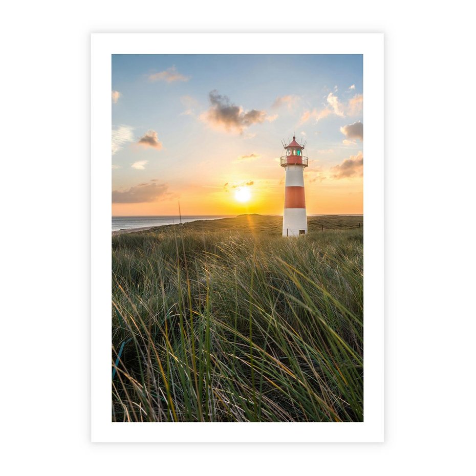 Plakat bez ramy 30x40 - Magia latarni przy zachodzie - latarnia, zachód