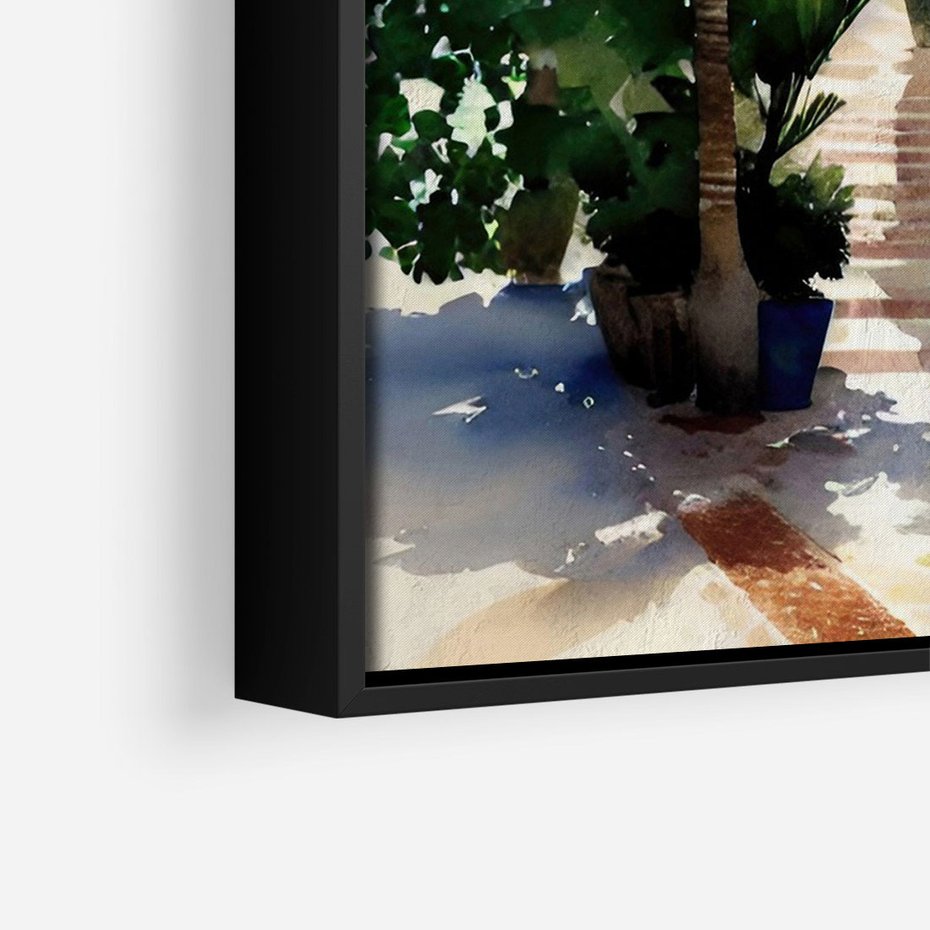 Obraz w ramie 70x100 - Spokój Miasta nad Morzem - akwarela, sródziemnomorski klimat - rama czarna
