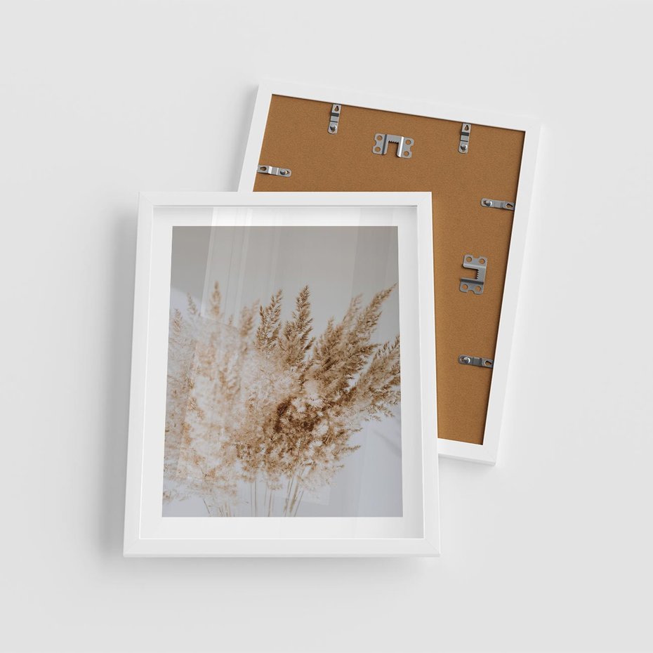 Plakat w ramie 40x50 - Boho Urok Traw Pampasowych - suche trawy, pampas - rama biała