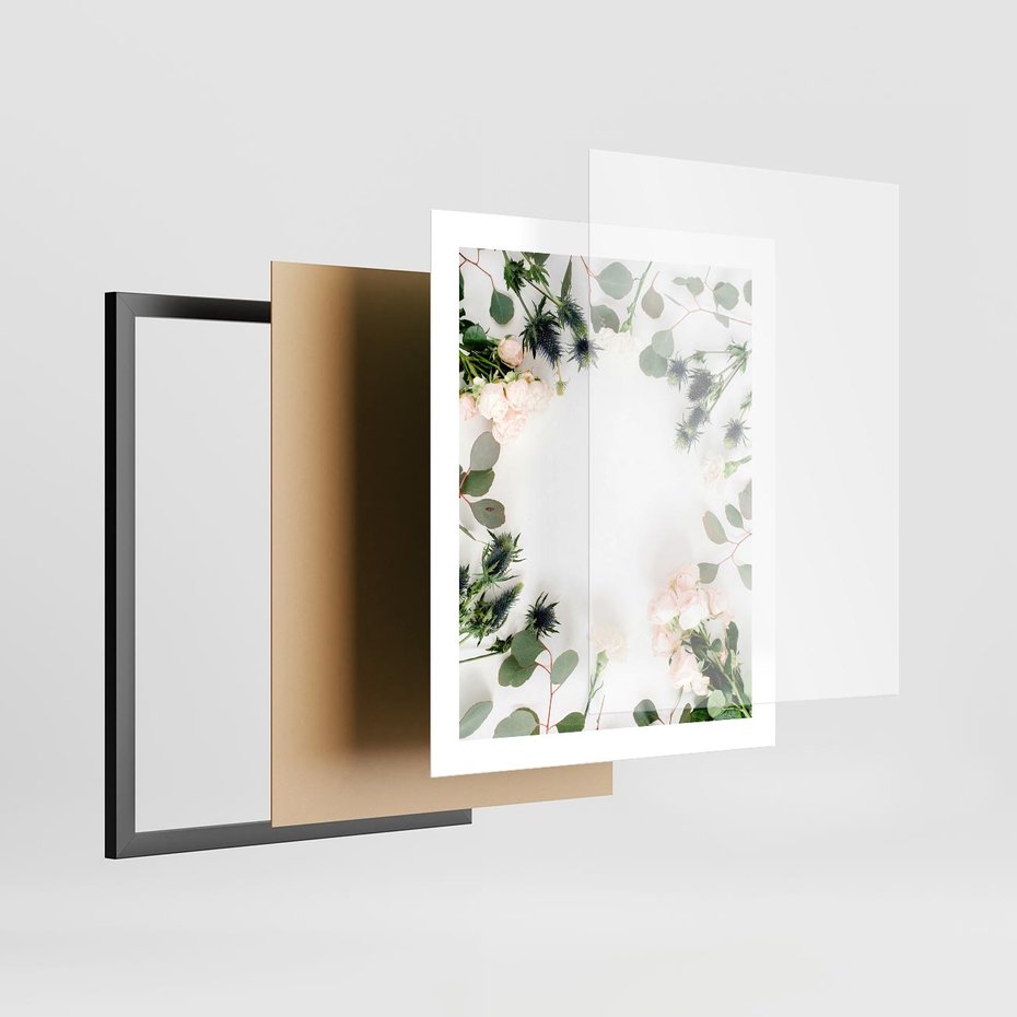Plakat w ramie 40x50 - Róże i Zielone Liście - kompozycja kwiatowa, róże - rama czarna
