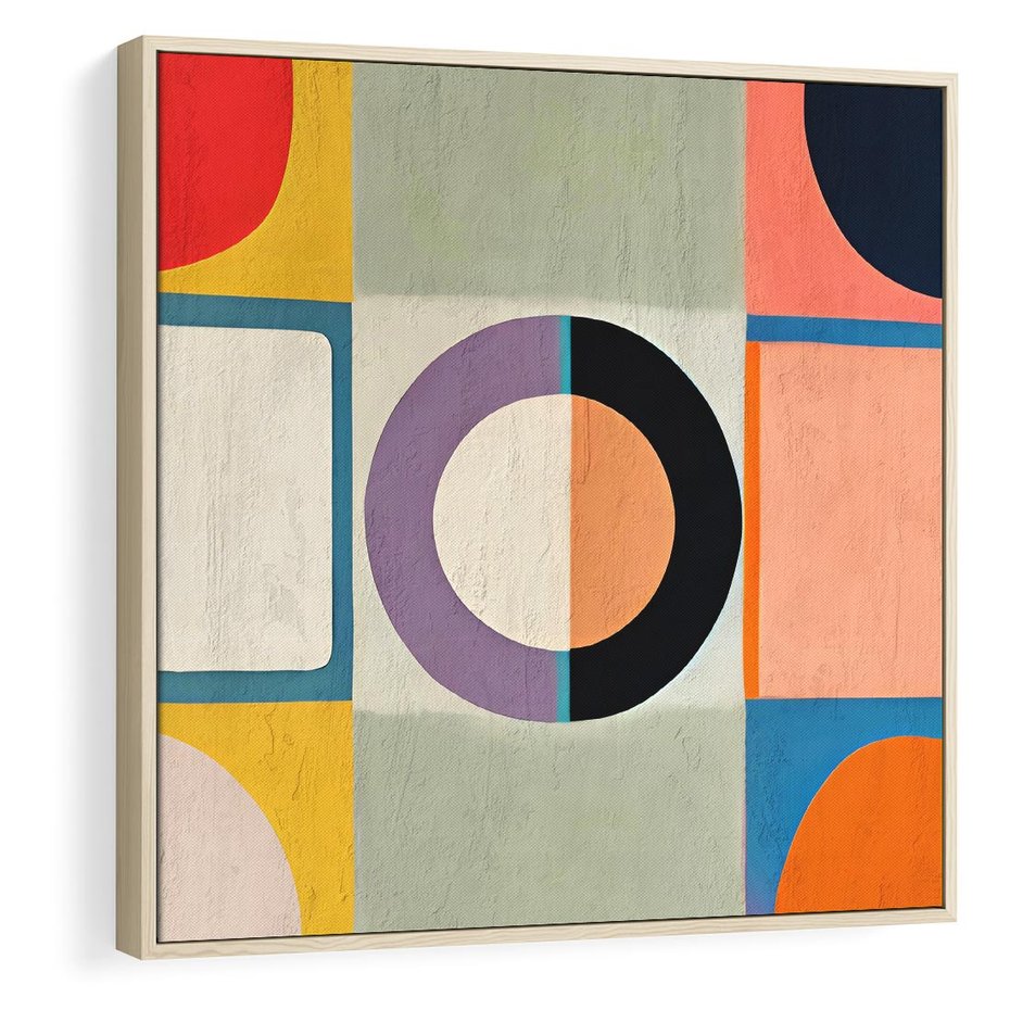 Obraz w ramie 50x50 - Taniec Kształtów Emocji - abstrakcyjne geometryczne kształty, olejny obraz - rama drewno