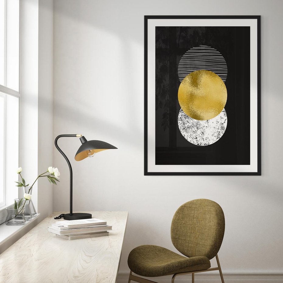 Plakat bez ramy 30x40 - Geometryczna Perfekcja: Złote Koło - geometryczna grafika, złote koło