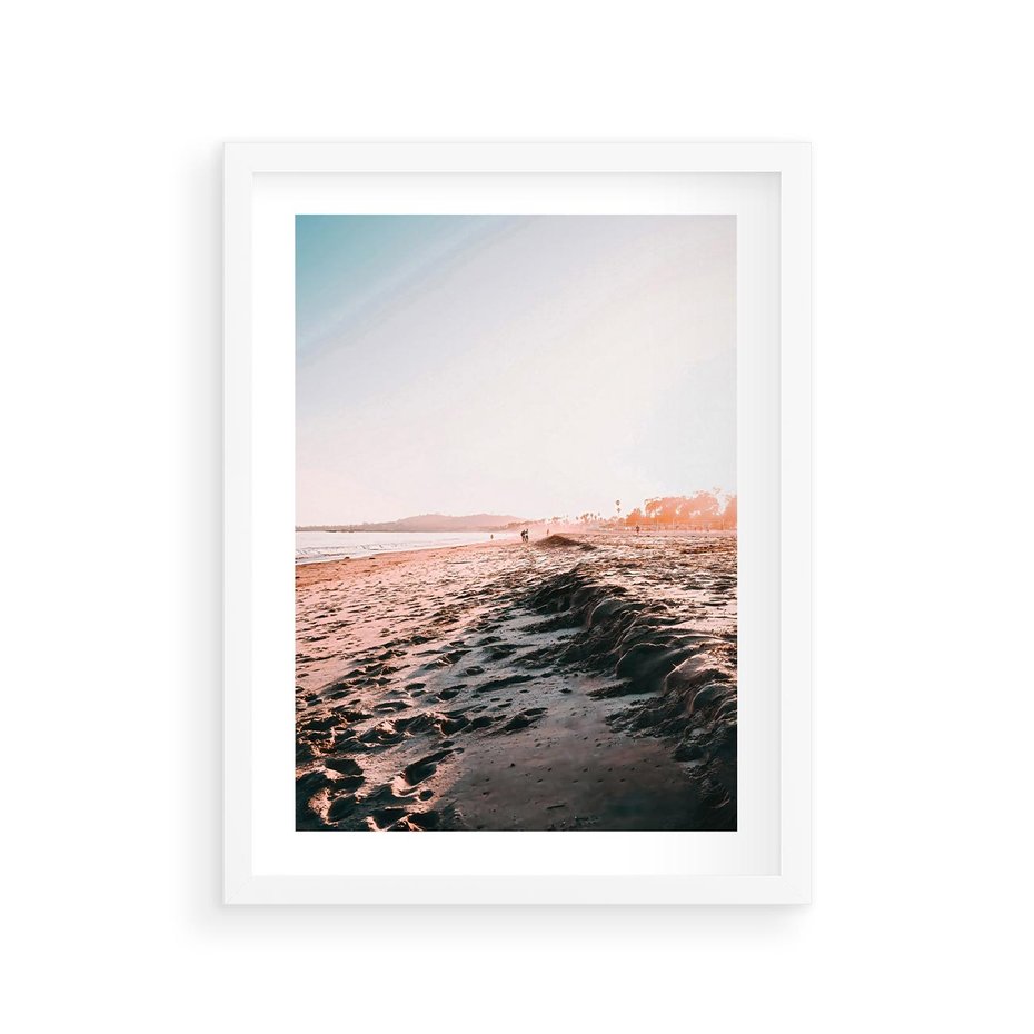 Plakat w ramie 30x40 - Błogie Chwile na Plaży - plaża, zachód słońca wakacje - rama biała