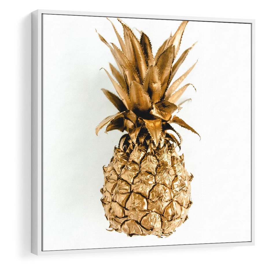 Obraz w ramie 50x50 - Ekskluzywny Akcent - złoty, ananas - rama biała