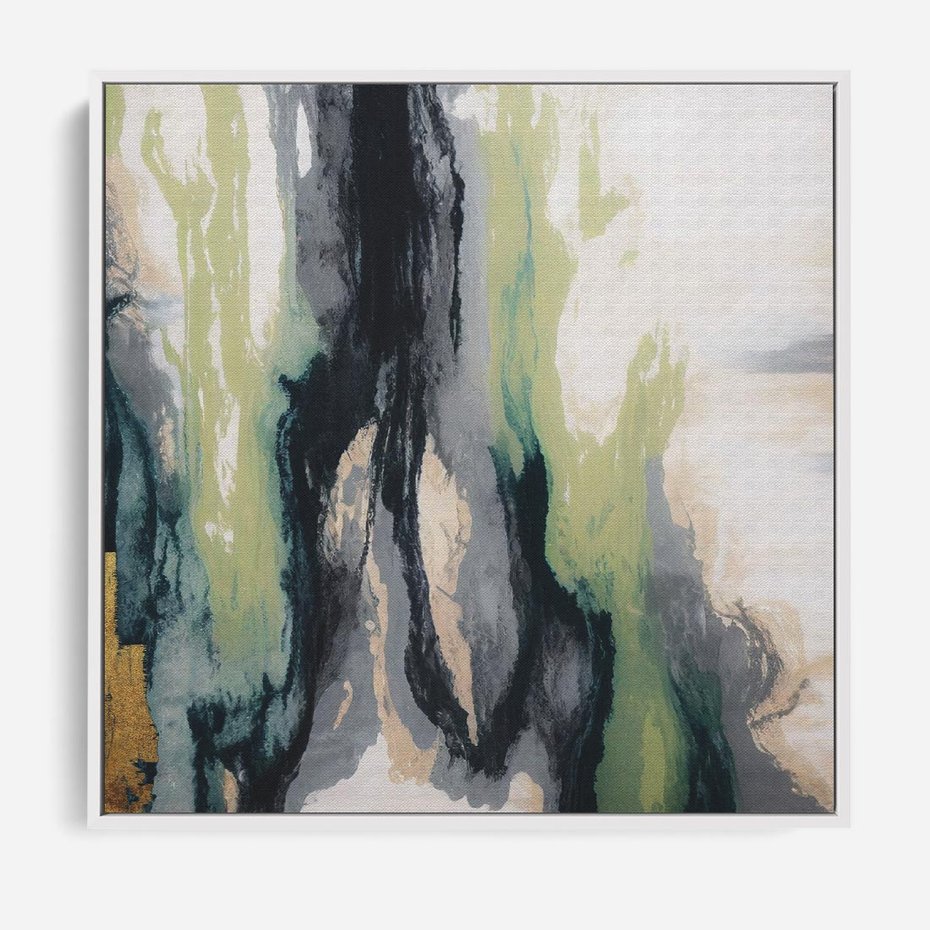 Obraz w ramie 80x80 - Sfumowane zmysły artysty - rozmyte kolory, zieleń - rama biała