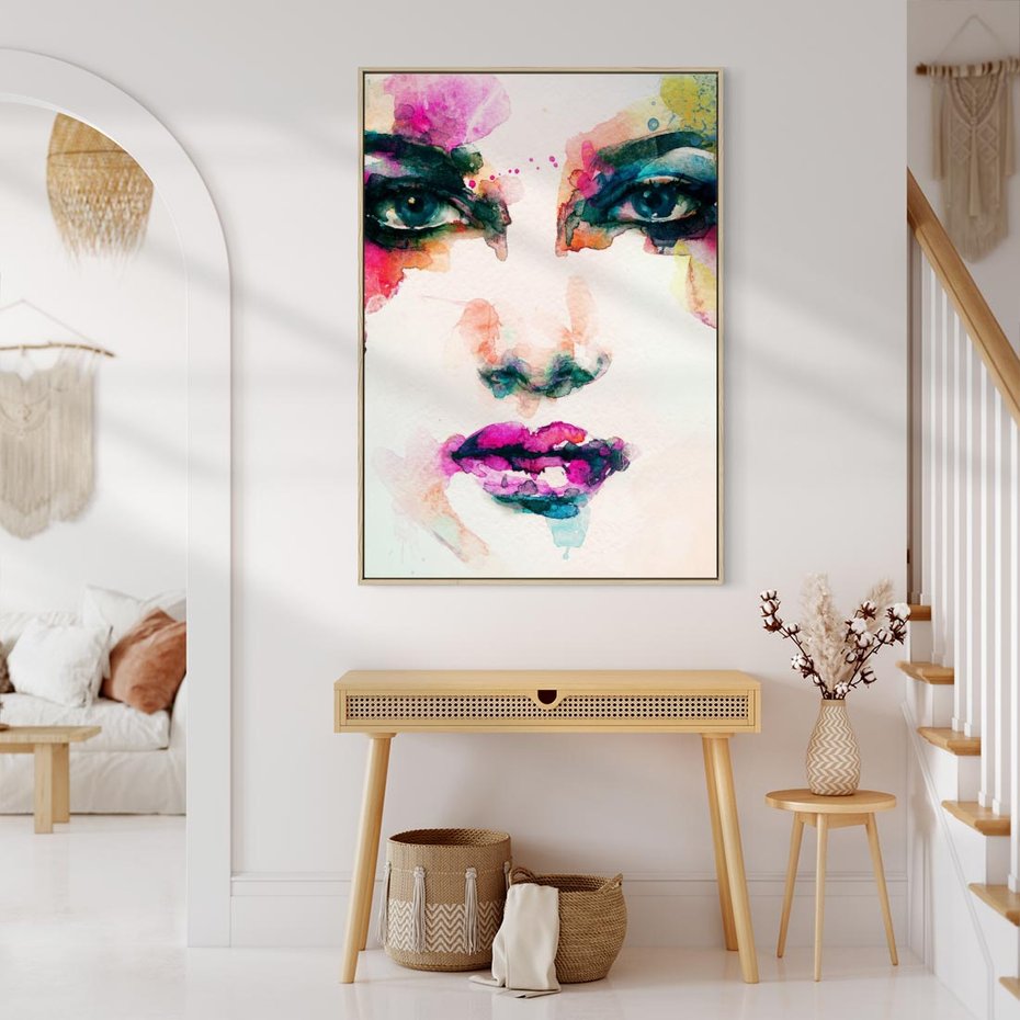 Obraz w ramie 80x120 - Eteryczna Głębia Dusz - portret twarz kobiety, wyraziste oczy - rama drewno