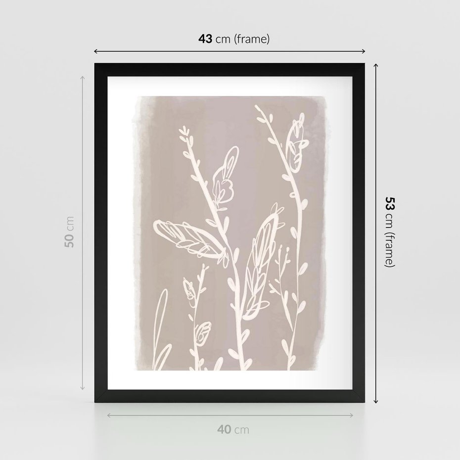 Plakat w ramie 40x50 - Roślinne Przeniknięcia - nowoczesny subtelny plakat, beżowy - rama czarna