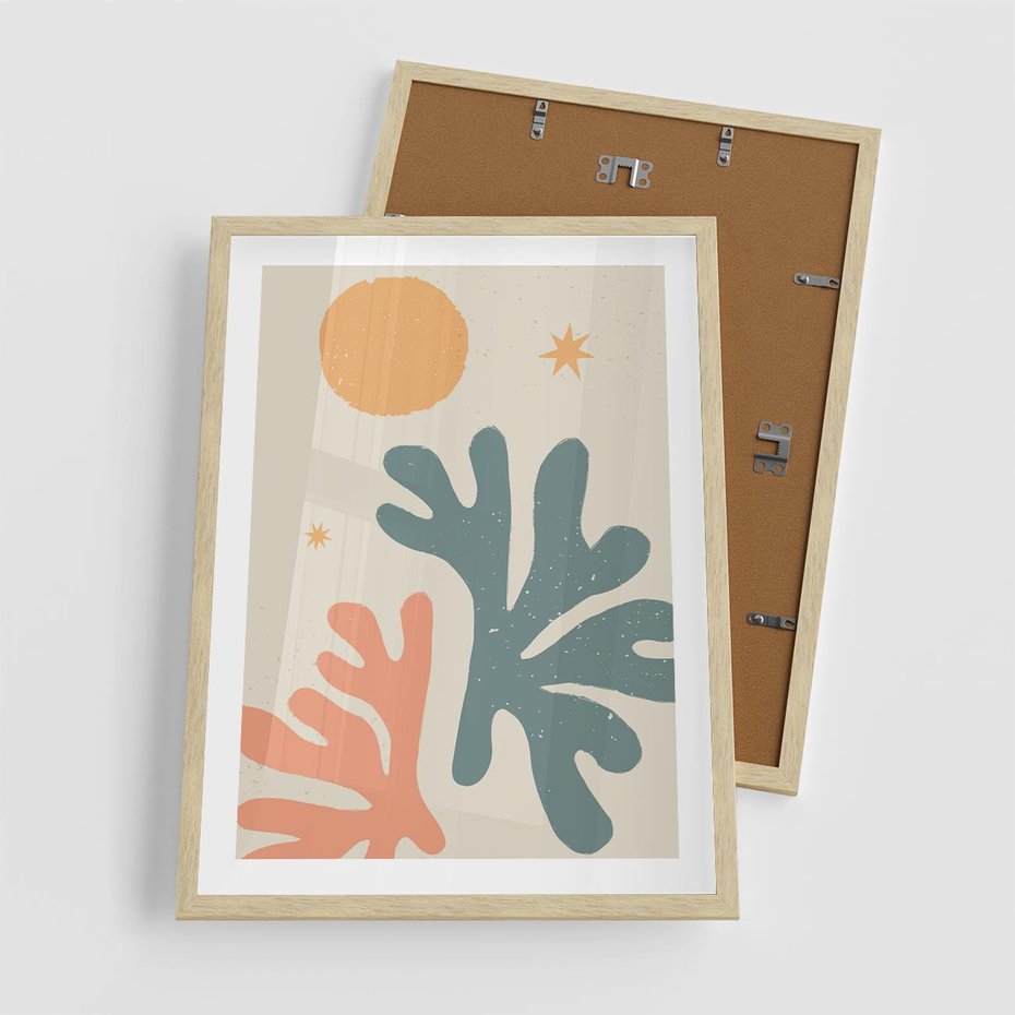 Plakat w ramie 50x70 - Inspirująca Równowaga - boho formy, kształty - rama drewno