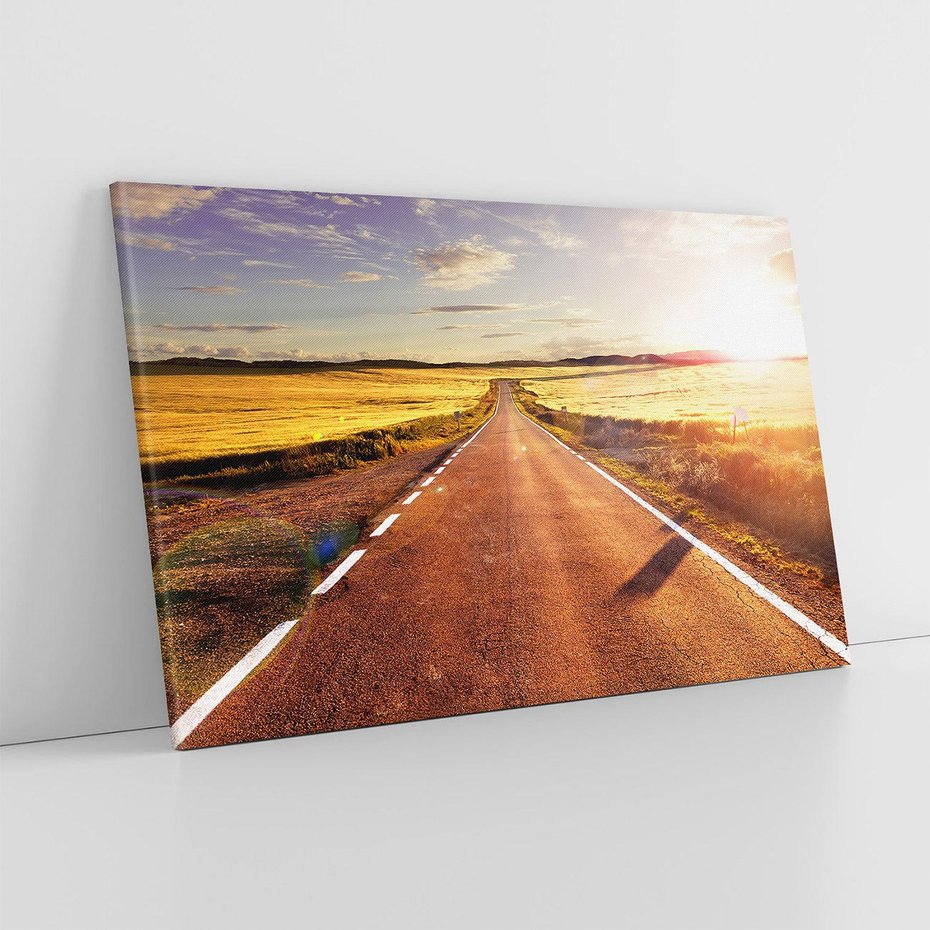 Obraz na płótnie 70x50 - Droga ku zachodowi słońca - droga, zachód