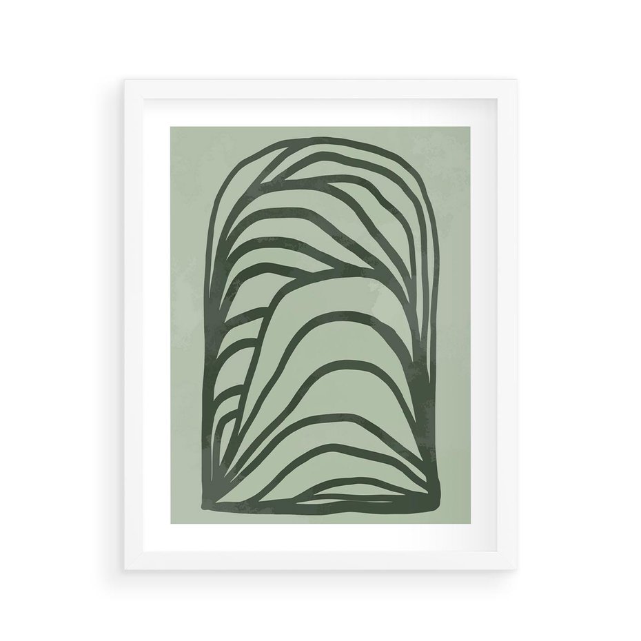 Plakat w ramie 40x50 - Zielonkawy Uścisk Natury - abstrakcyjny zielony motyw, skandynawski design - rama biała