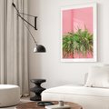 Plakat bez ramy 50x70 - Fotografia Rośliny z Różowym Tłem - fotografia, zielona roślina na tle różwj ściany
