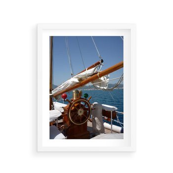 Plakat w ramie 40x50 - Podróż Morska - statek, ster - rama biała