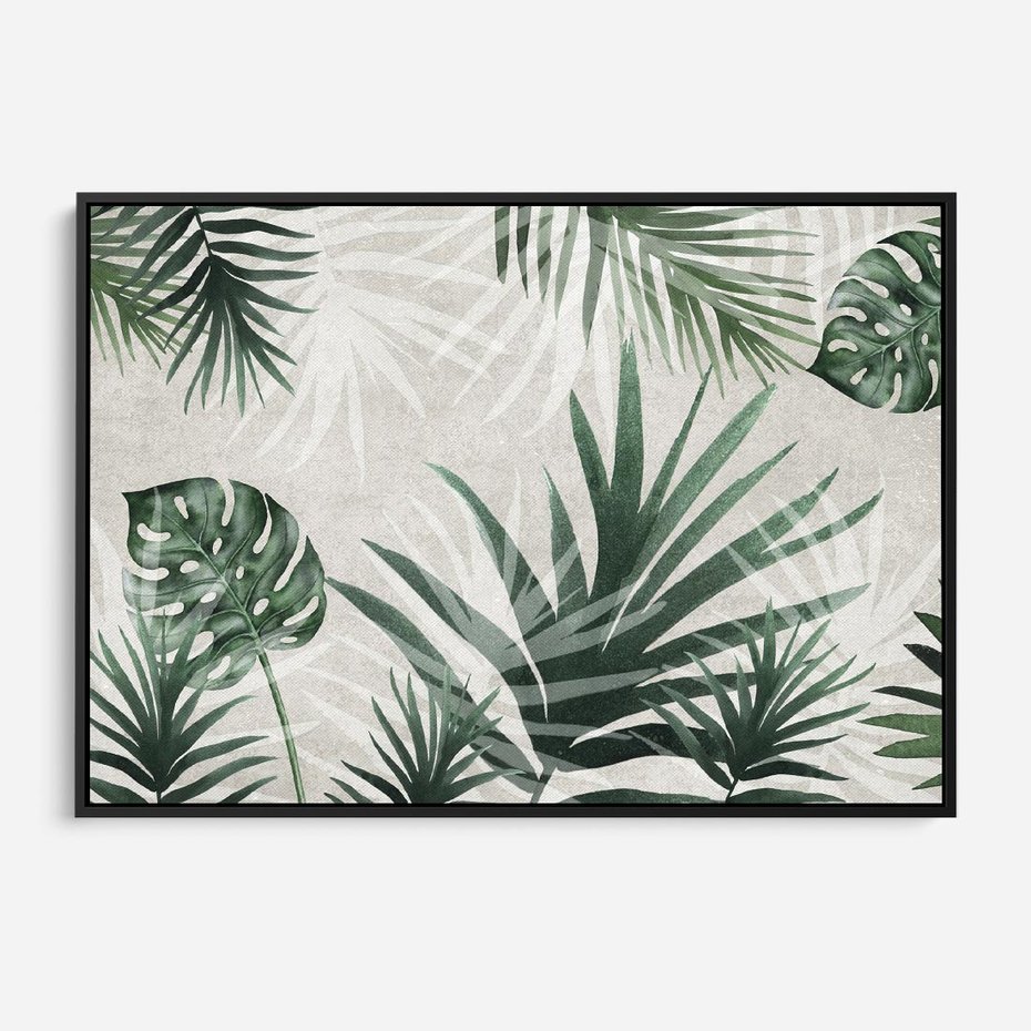 Obraz w ramie 70x50 - Tropikalne Akwarele - tropikalne liście, akwarela - rama czarna