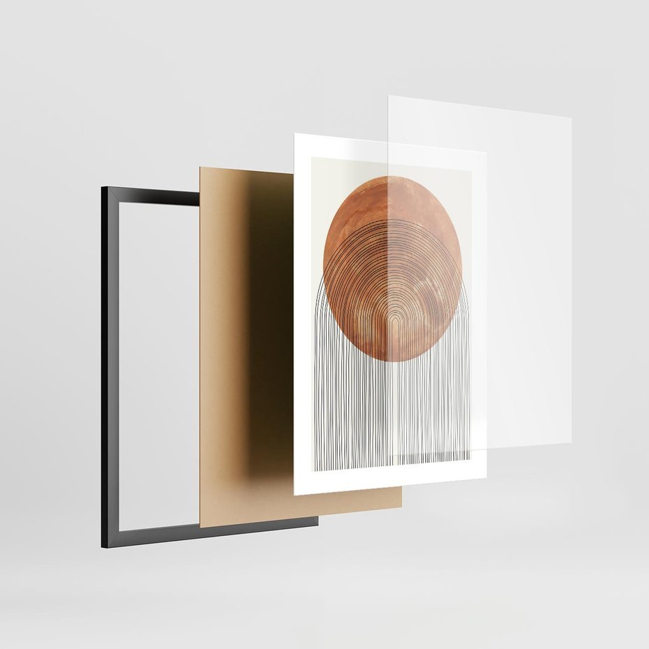 Plakat w ramie 30x40 - Konturem Kształtowane - koło, boho styl - rama czarna