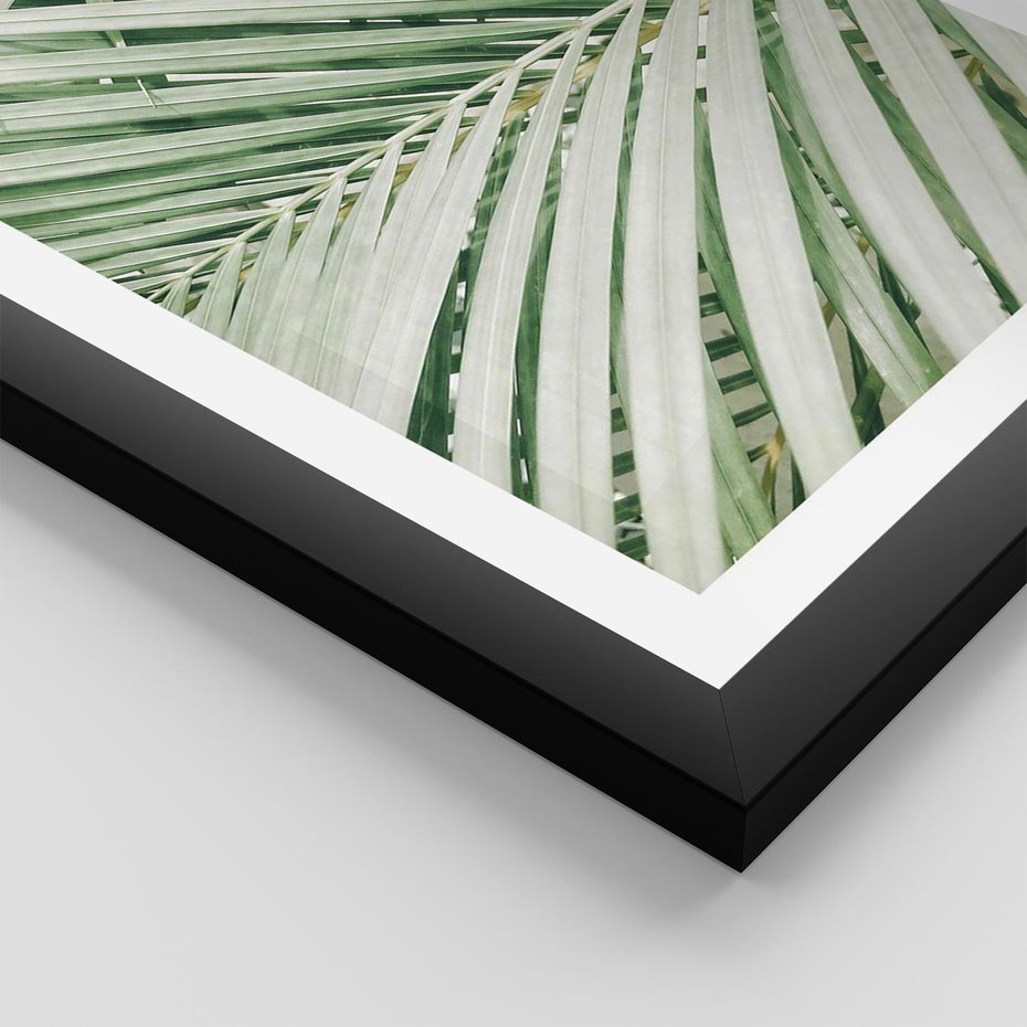 Plakat w ramie 40x50 - Liście Palmy: Egzotyczna Grafika - palma, liście palmy - rama czarna