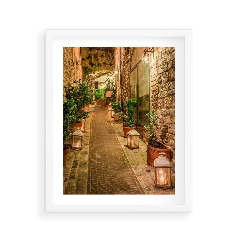 Plakat w ramie 40x50 - Perspektywa Uliczki Miejskiej - uliczka, perspektywa - rama biała
