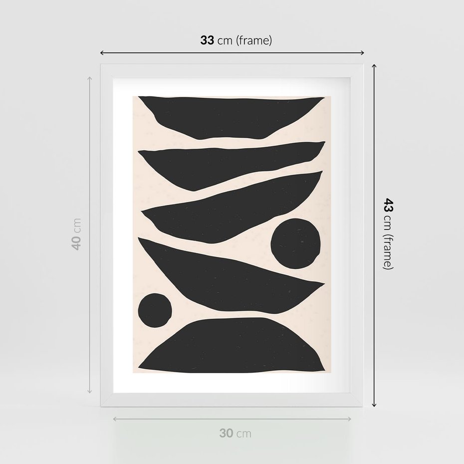 Plakat w ramie 30x40 - Modernistyczna Abstrakcja w Czerni i Bieli - abstrakcja, czarno biała grafika - rama biała