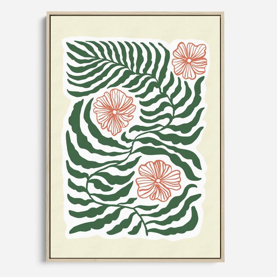 Obraz w ramie 70x100 - Migocące Wzory - abstrakcyjna kompozycja, paprocie - rama drewno