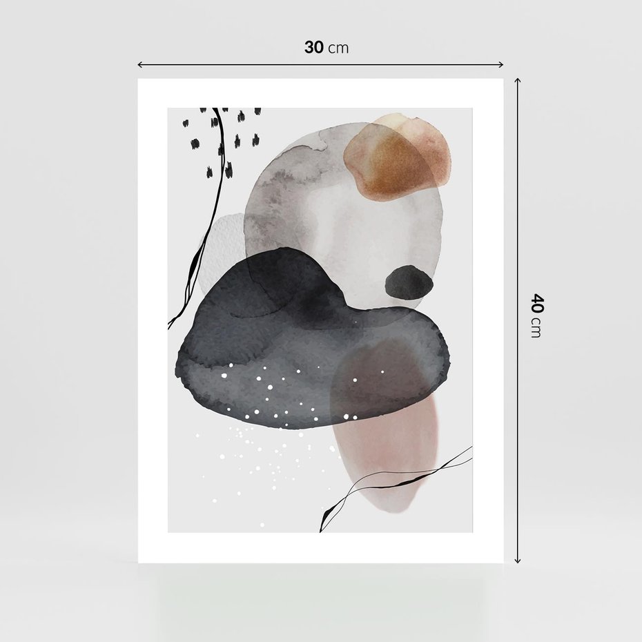 Plakat bez ramy 30x40 - Impresje Harmonii - abstrakcyjne plamy akwarelowe, czarny szkic