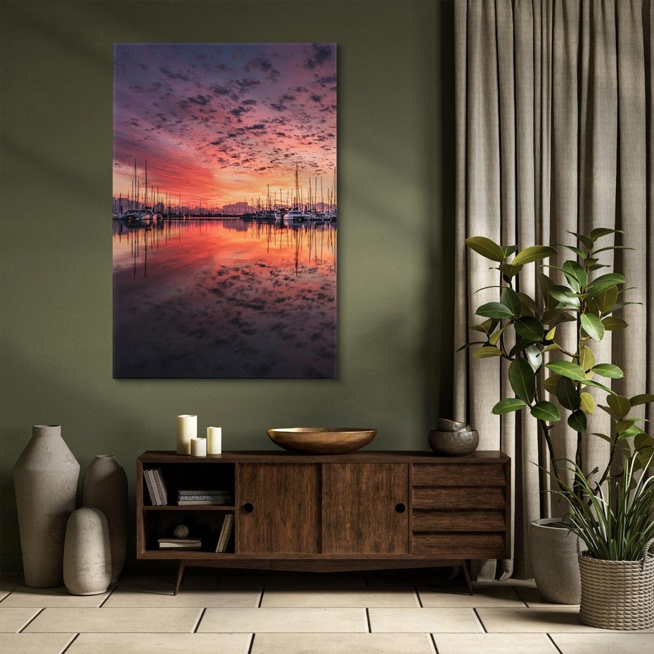 Obraz na płótnie 50x70 - Morze, fale i skały - zachód słońca,