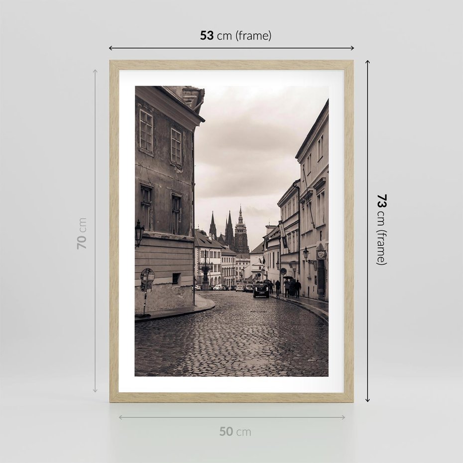 Plakat w ramie 50x70 - Przygoda Na Horyzoncie - uliczka, perspektywa - rama drewno