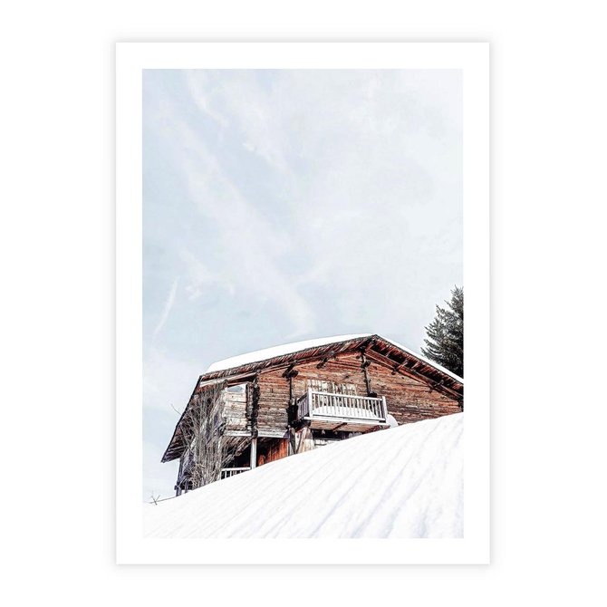 Plakat bez ramy 21x30 - Spokój Górskiej Zimy - chatka w górach, domek górski