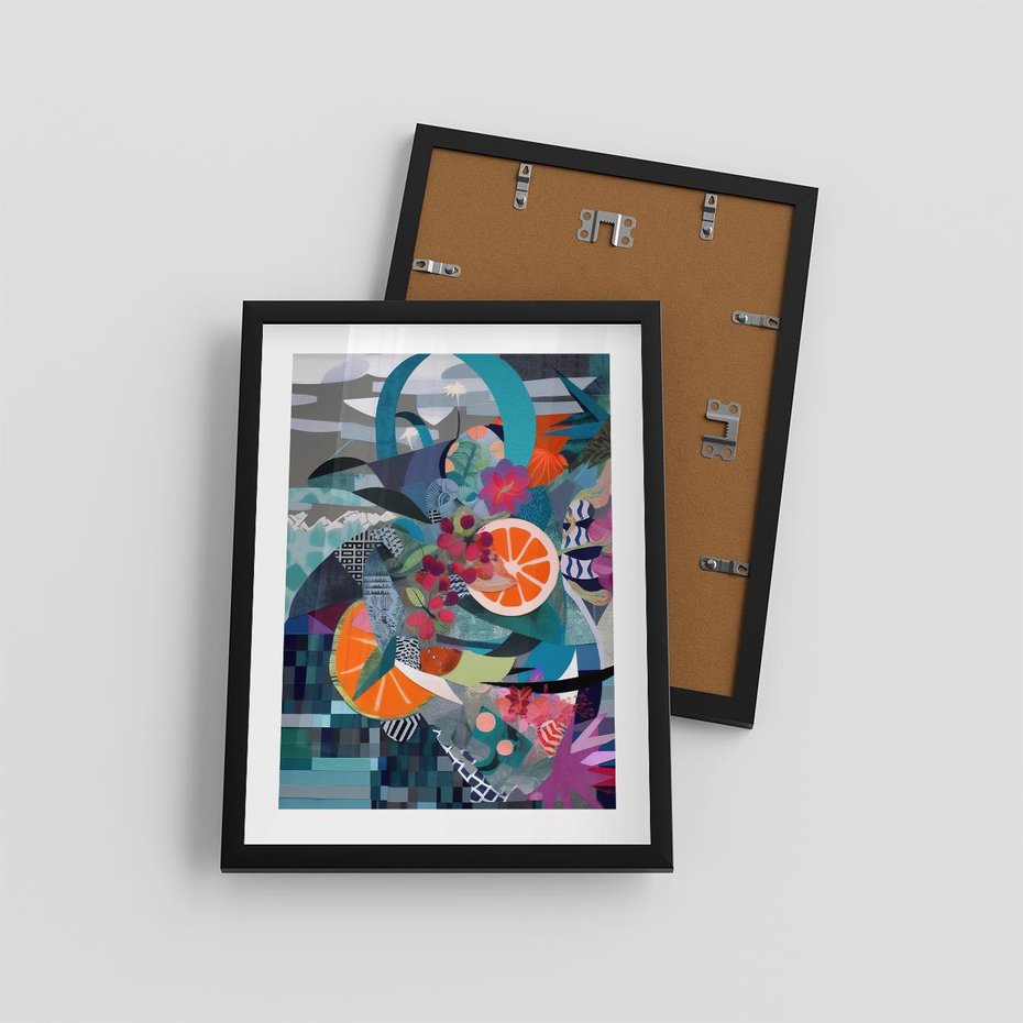 Plakat w ramie 30x40 - Migocące Widoki Harmonii - abstrakcyjny obraz, jak picasso - rama czarna