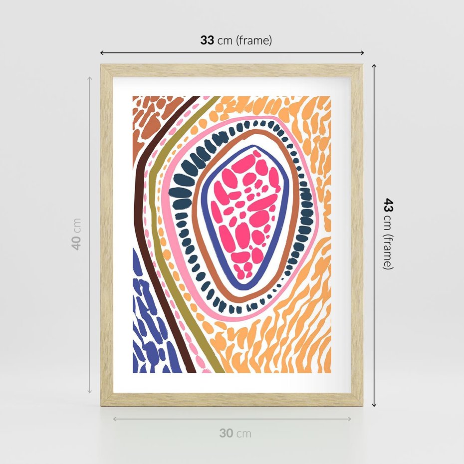 Plakat w ramie 30x40 - Rozchlapane Wizje - kolorowe wzory, tęczowe żywe kolory - rama drewno