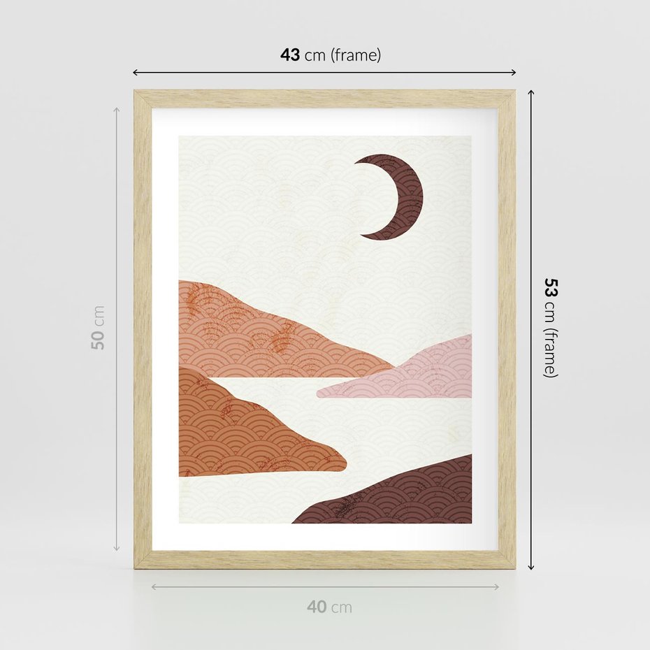 Plakat w ramie 40x50 - Księżycowa Refleksja - nowoczesna sztuka, góry - rama drewno