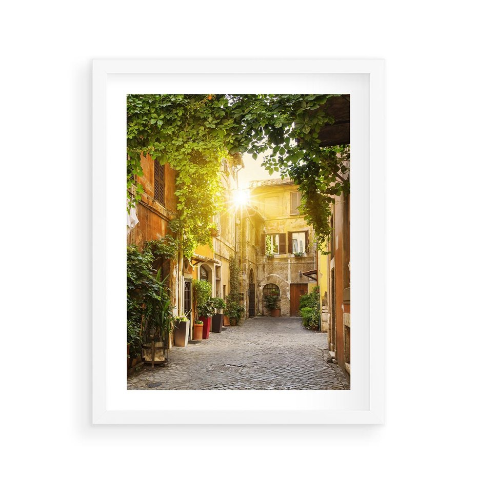 Plakat w ramie 40x50 - Malownicza Wędrówka - uliczka, perspektywa - rama biała