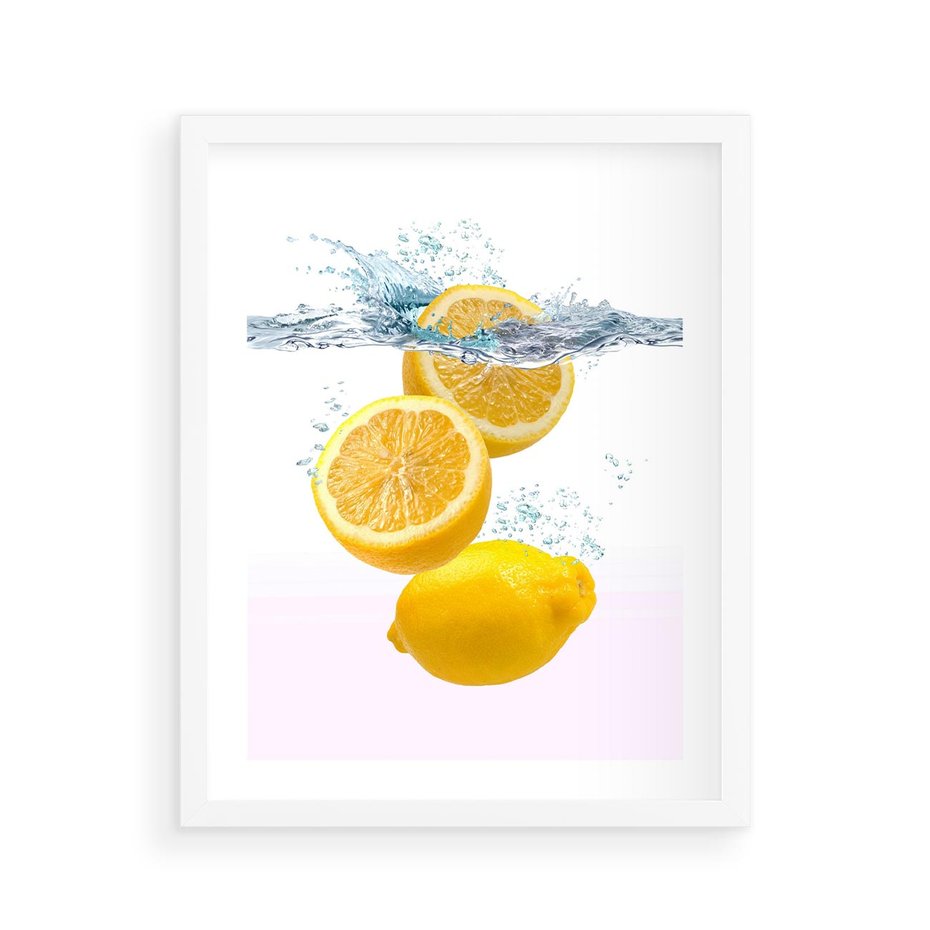 Plakat w ramie 40x50 - Świeże cytryny pełne smaku - cytryny, owoce - rama biała