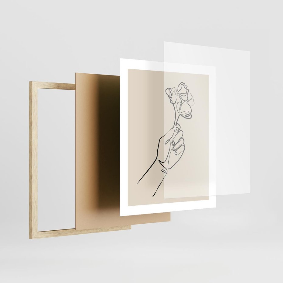 Plakat w ramie 40x50 - Szkic Kwiatu - kwiat w dłoni, szkic - rama drewno