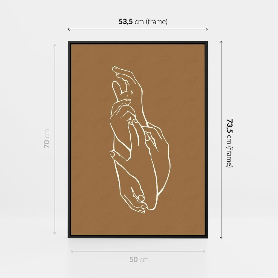 Obraz w ramie 50x70 - Splecione Dłonie - szkic, minimalizm - rama czarna