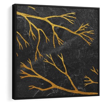 Obraz w ramie 50x50 - Marmurowe Drzewa Snu - złote gałęzie, drzewa - rama czarna
