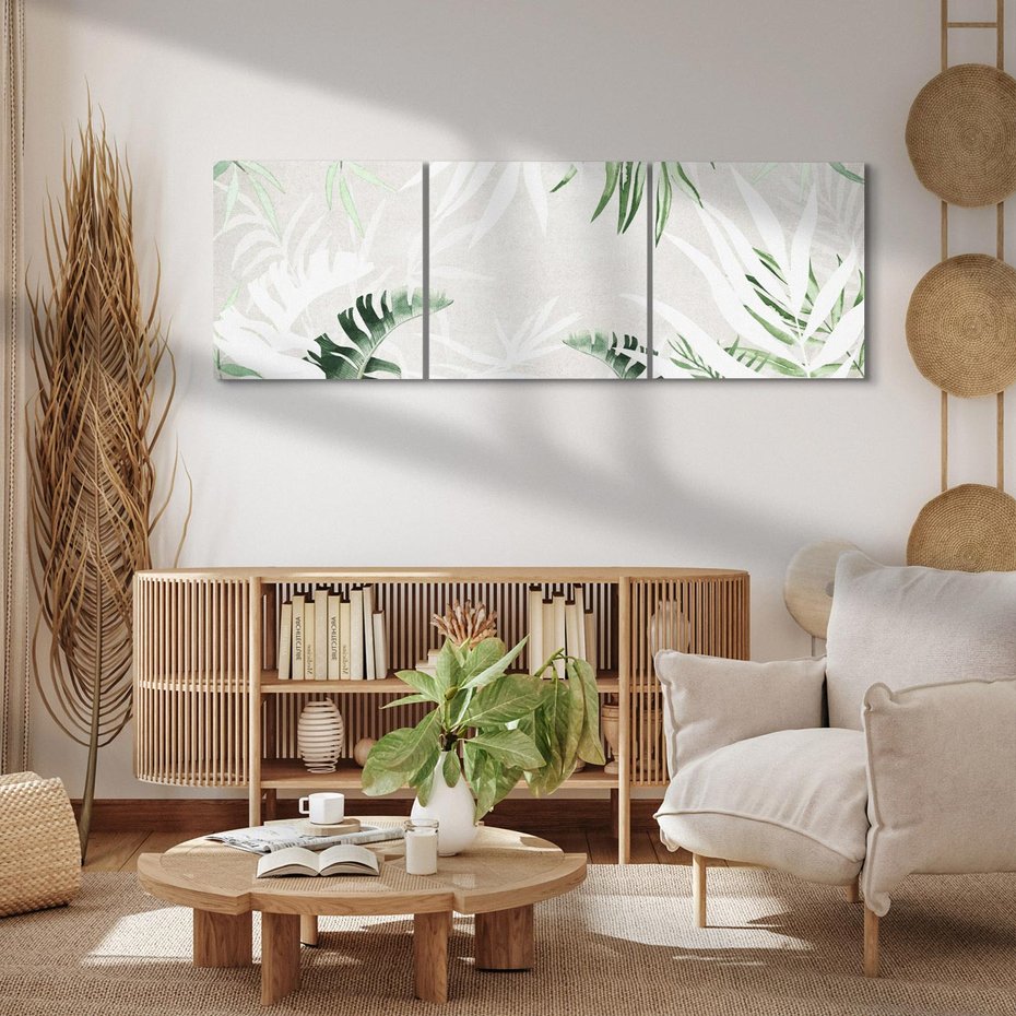 Obraz na płótnie 120x40 - Zielony Raj - monstera, palmy