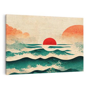 Obraz na płótnie 120x80 - Czerwone Melodie - japońska sztuka, zachód słońca nad oceanem